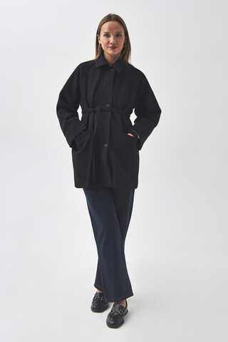 Raglan Sleeve Short Coat Black - 6