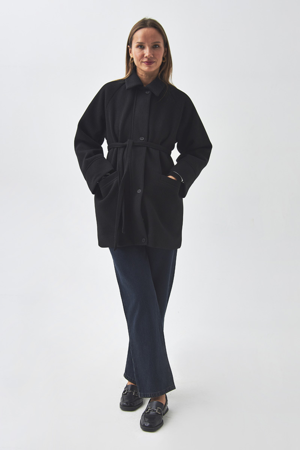 Raglan Sleeve Short Coat Black - 6