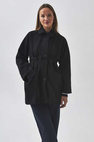Raglan Sleeve Short Coat Black - 8