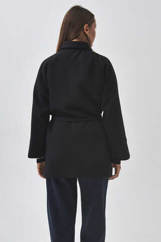 Raglan Sleeve Short Coat Black - 13