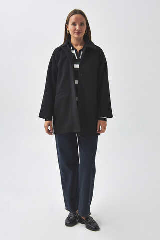 Raglan Sleeve Short Coat Black - 10