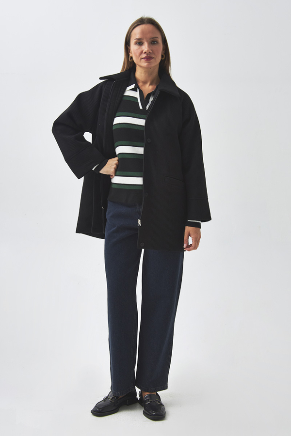 Raglan Sleeve Short Coat Black - 11