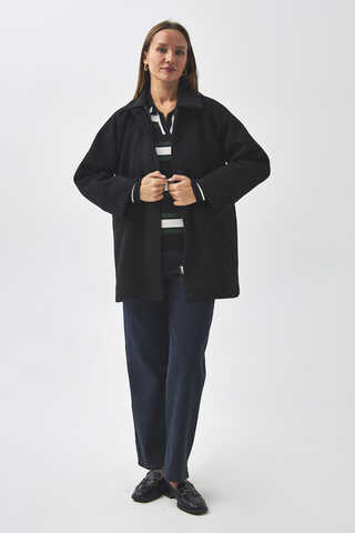Raglan Sleeve Short Coat Black - 3