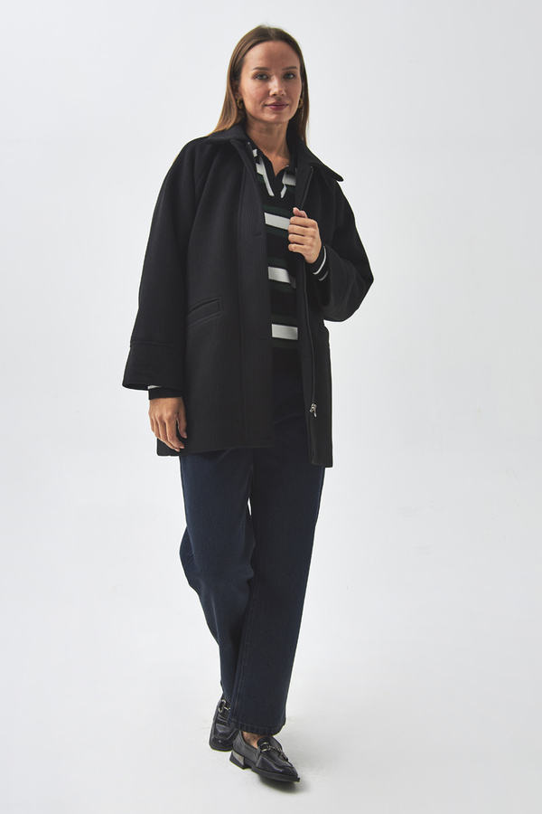 Raglan Sleeve Short Coat Black - 7