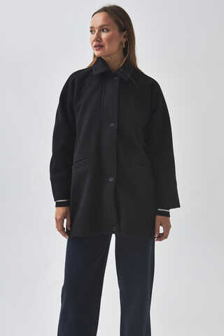 Raglan Sleeve Short Coat Black - 2