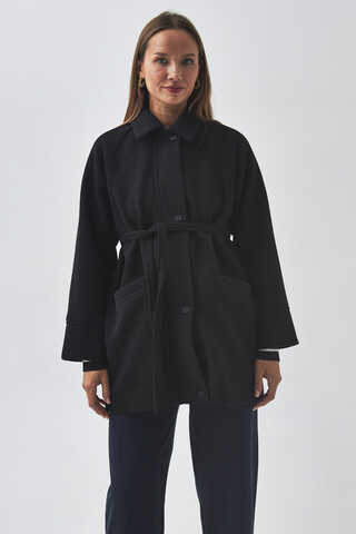 Raglan Sleeve Short Coat Black - 1