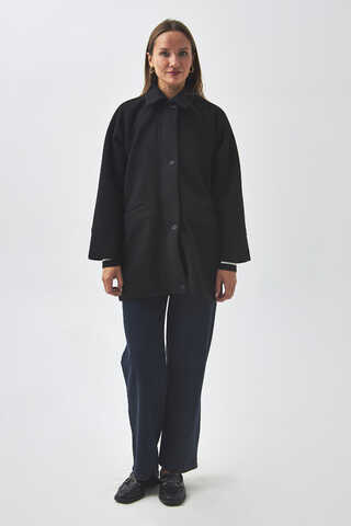 Raglan Sleeve Short Coat Black - 12