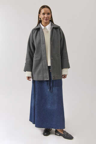 Raglan Sleeve Short Coat Dark Grey - 1