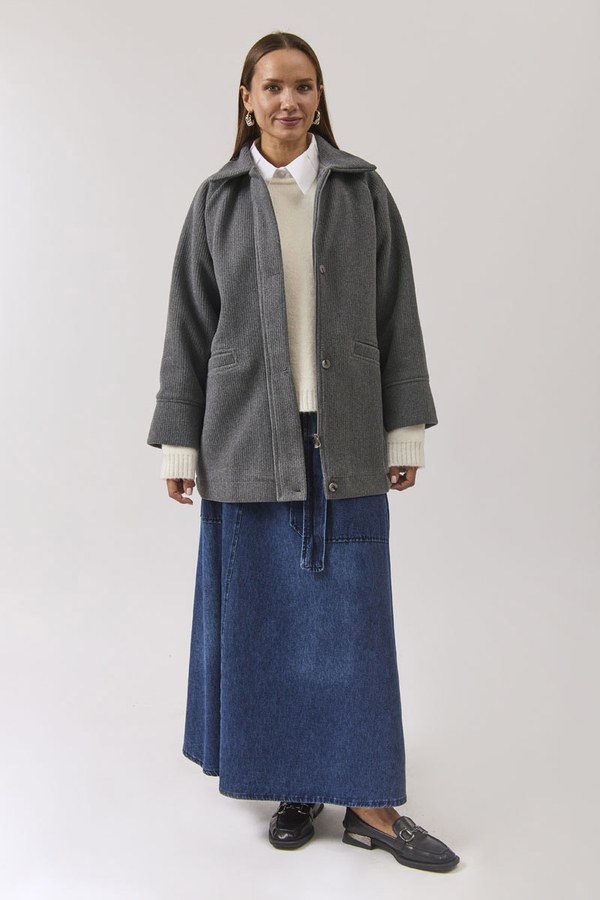 Raglan Sleeve Short Coat Dark Grey - 1