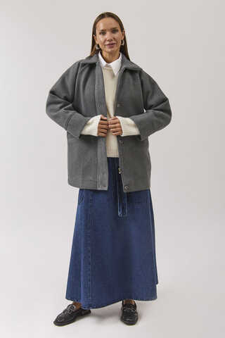 Raglan Sleeve Short Coat Dark Grey - 3