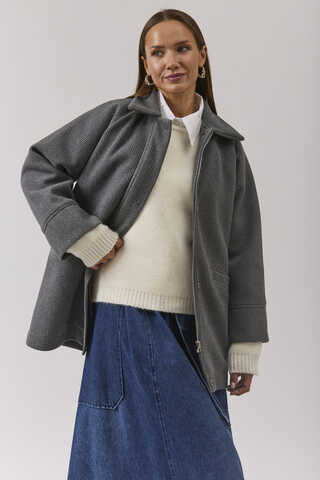 Raglan Sleeve Short Coat Dark Grey - 5