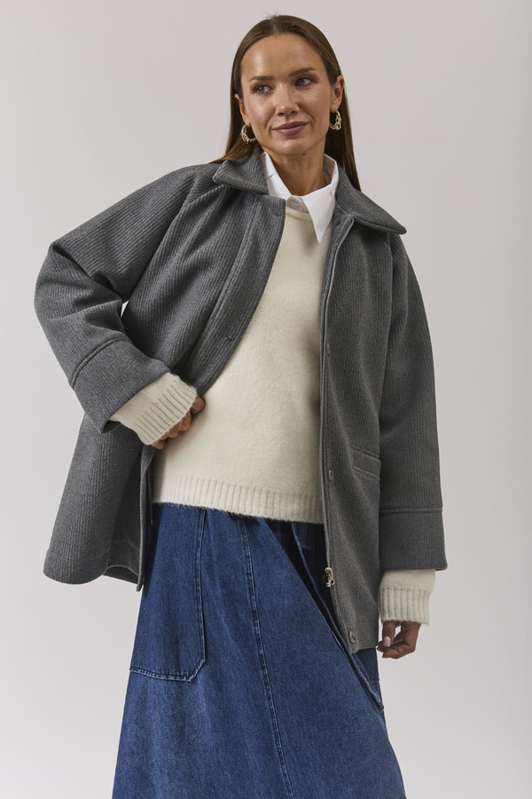 Raglan Sleeve Short Coat Dark Grey - 5