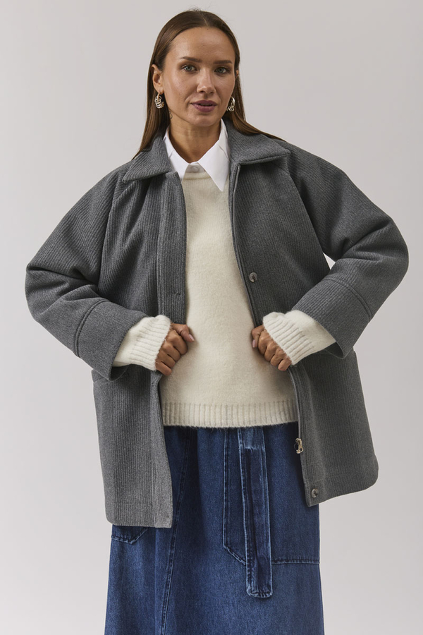 Raglan Sleeve Short Coat Dark Grey - 7