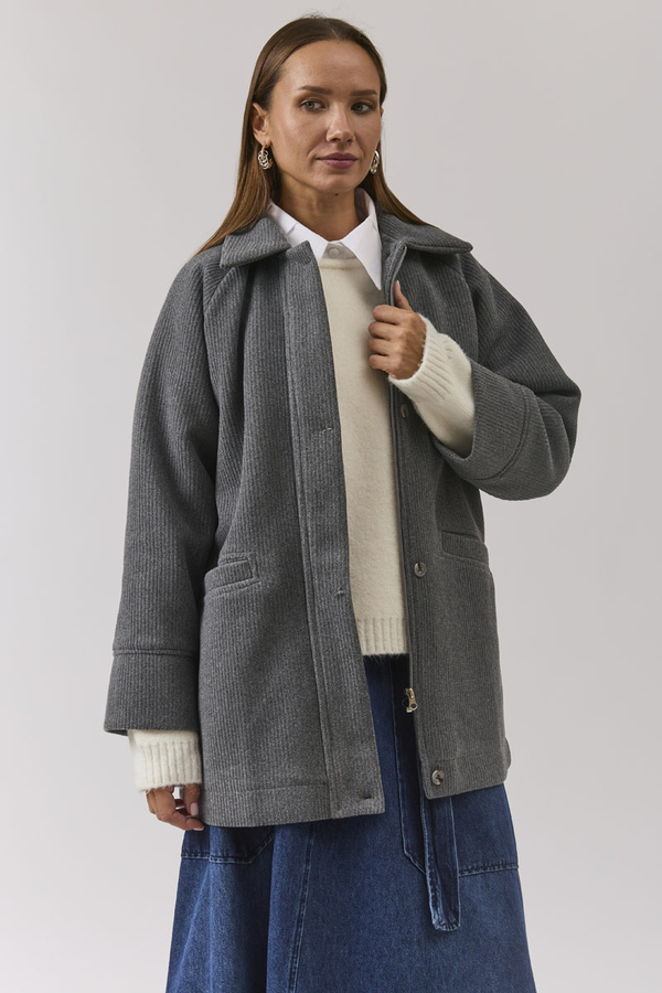 Raglan Sleeve Short Coat Dark Grey - 8