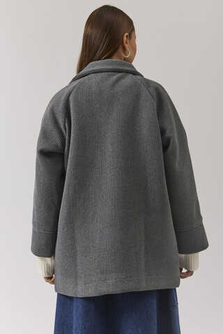 Raglan Sleeve Short Coat Dark Grey - 14