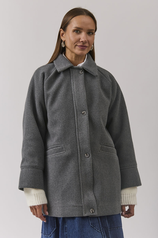 Raglan Sleeve Short Coat Dark Grey - 2