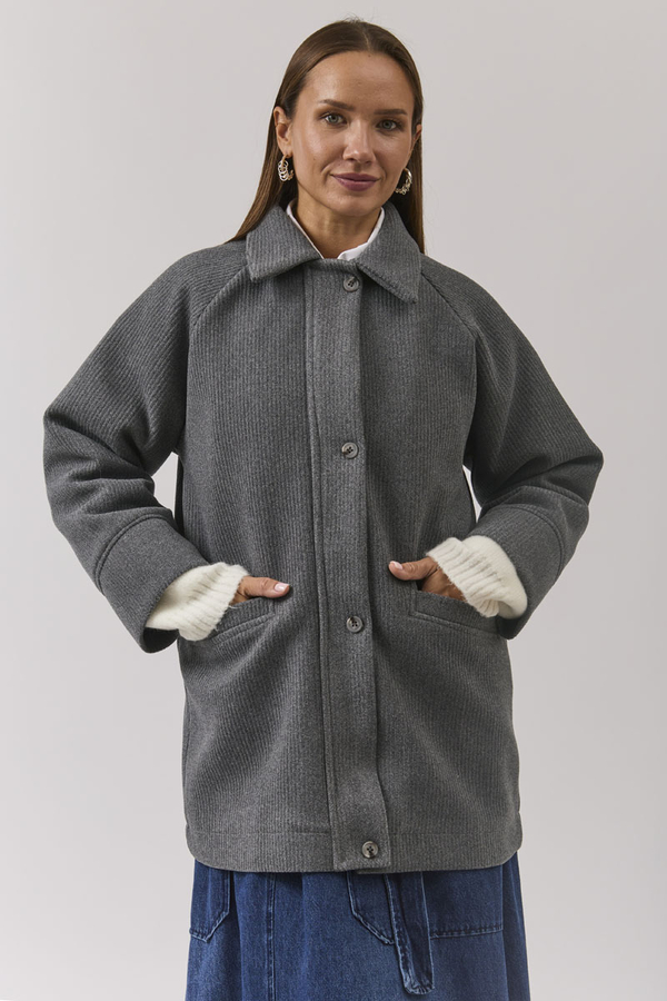 Raglan Sleeve Short Coat Dark Grey - 9