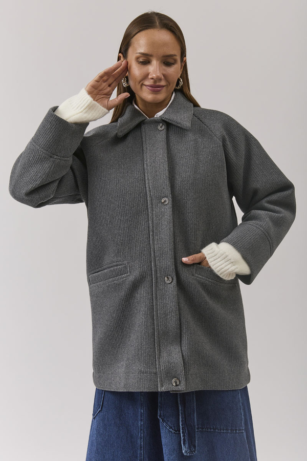 Raglan Sleeve Short Coat Dark Grey - 10
