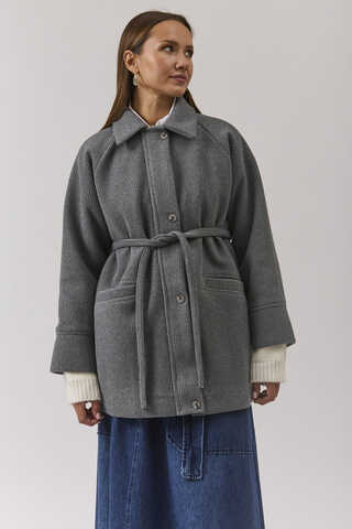 Raglan Sleeve Short Coat Dark Grey - 4