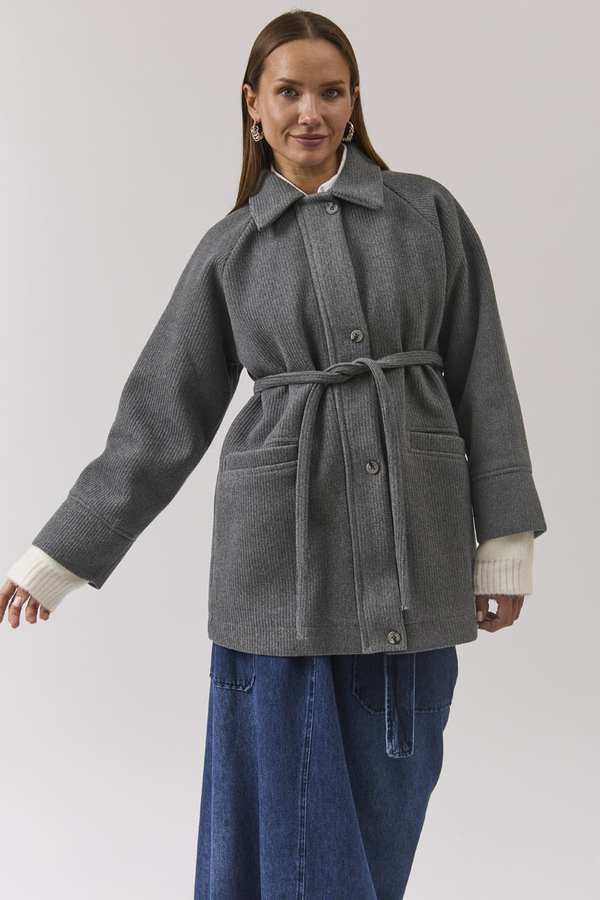 Raglan Sleeve Short Coat Dark Grey - 12