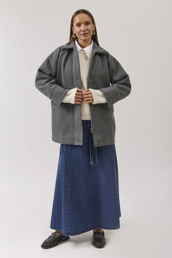Raglan Sleeve Short Coat Dark Grey - 3