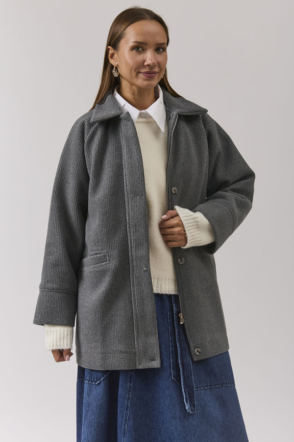 Raglan Sleeve Short Coat Dark Grey - 6