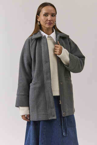 Raglan Sleeve Short Coat Dark Grey - 8