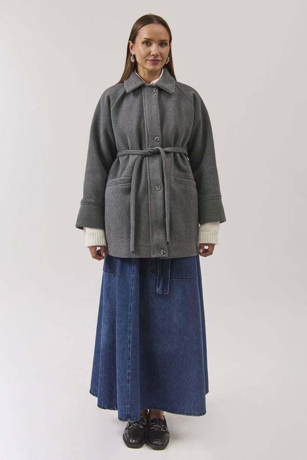 Raglan Sleeve Short Coat Dark Grey - 11