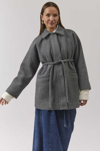 Raglan Sleeve Short Coat Dark Grey - 12