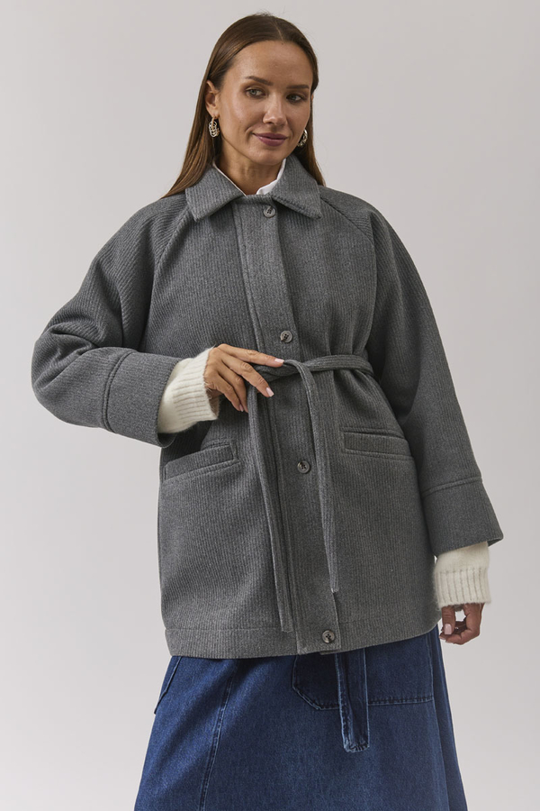 Raglan Sleeve Short Coat Dark Grey - 13