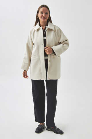 Raglan Sleeve Short Coat Ecru - 1