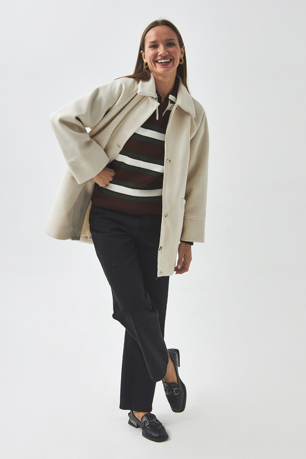 Raglan Sleeve Short Coat Ecru - 3