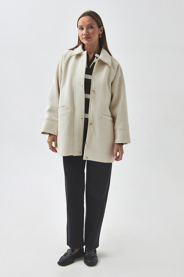 Raglan Sleeve Short Coat Ecru - 4