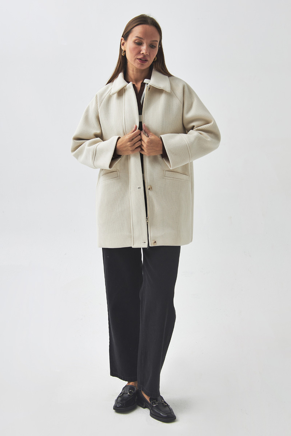 Raglan Sleeve Short Coat Ecru - 5