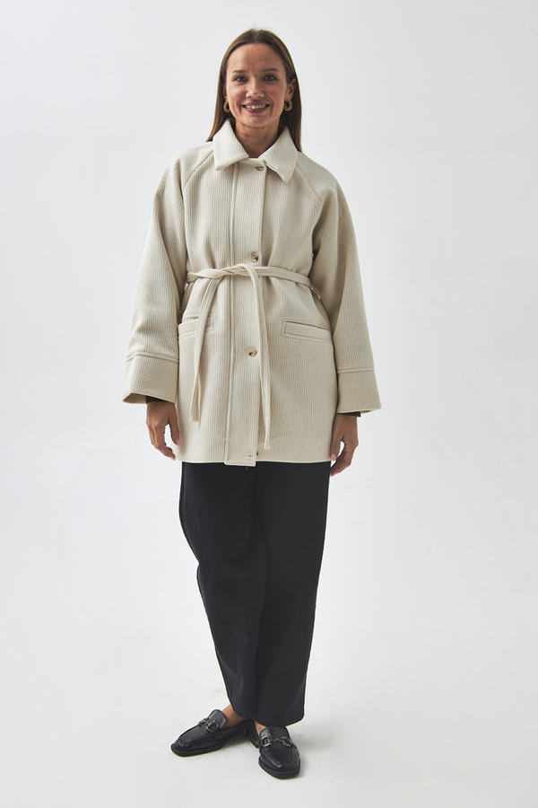 Raglan Sleeve Short Coat Ecru - 7