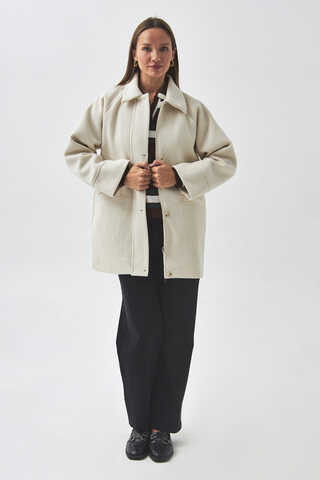 Raglan Sleeve Short Coat Ecru - 8