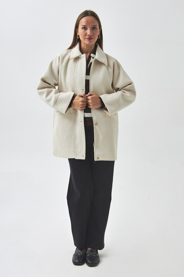 Raglan Sleeve Short Coat Ecru - 8