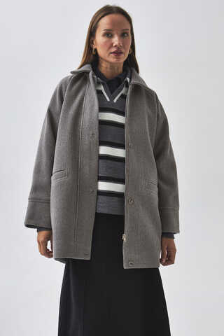 Raglan Sleeve Short Coat Grey - 1