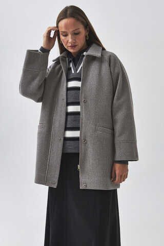 Raglan Sleeve Short Coat Grey - 2