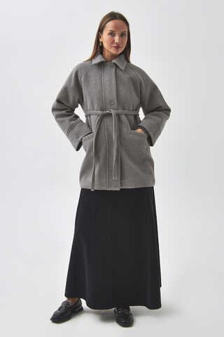 Raglan Sleeve Short Coat Grey - 6