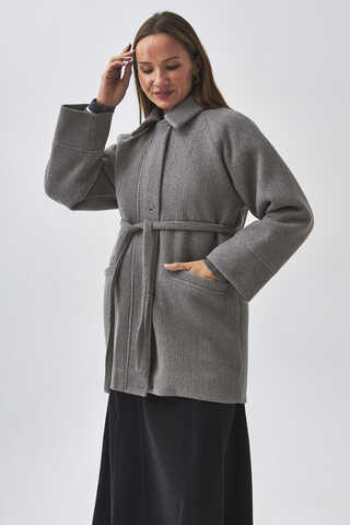 Raglan Sleeve Short Coat Grey - 7