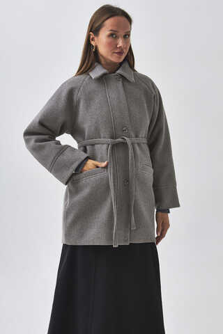 Raglan Sleeve Short Coat Grey - 9