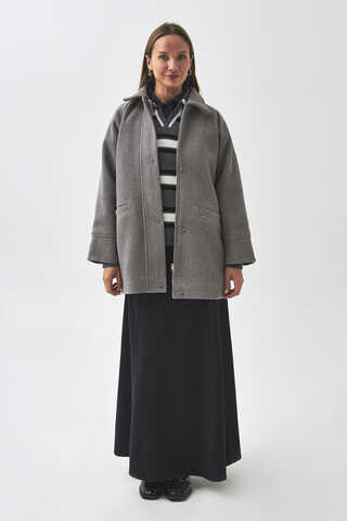 Raglan Sleeve Short Coat Grey - 10
