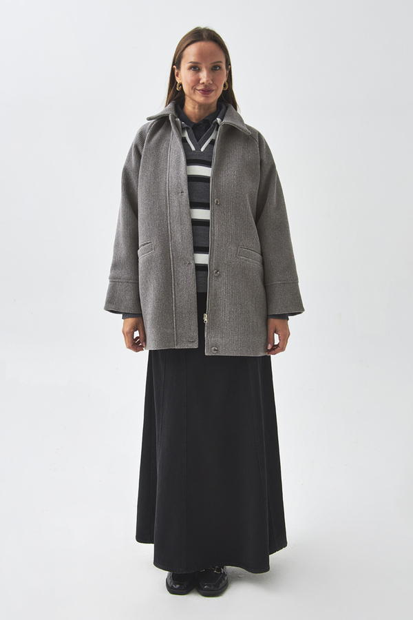 Raglan Sleeve Short Coat Grey - 10