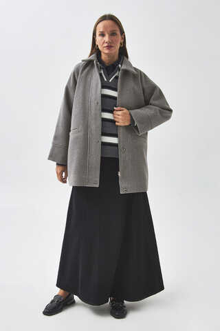 Raglan Sleeve Short Coat Grey - 11