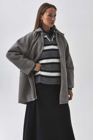 Raglan Sleeve Short Coat Grey - 5