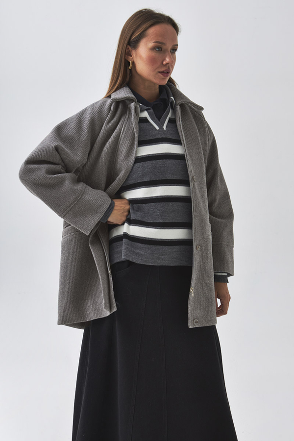 Raglan Sleeve Short Coat Grey - 5