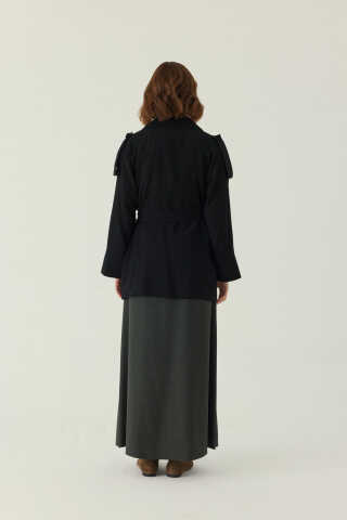 Raglan Sleeve Trench Coat – Black - 4
