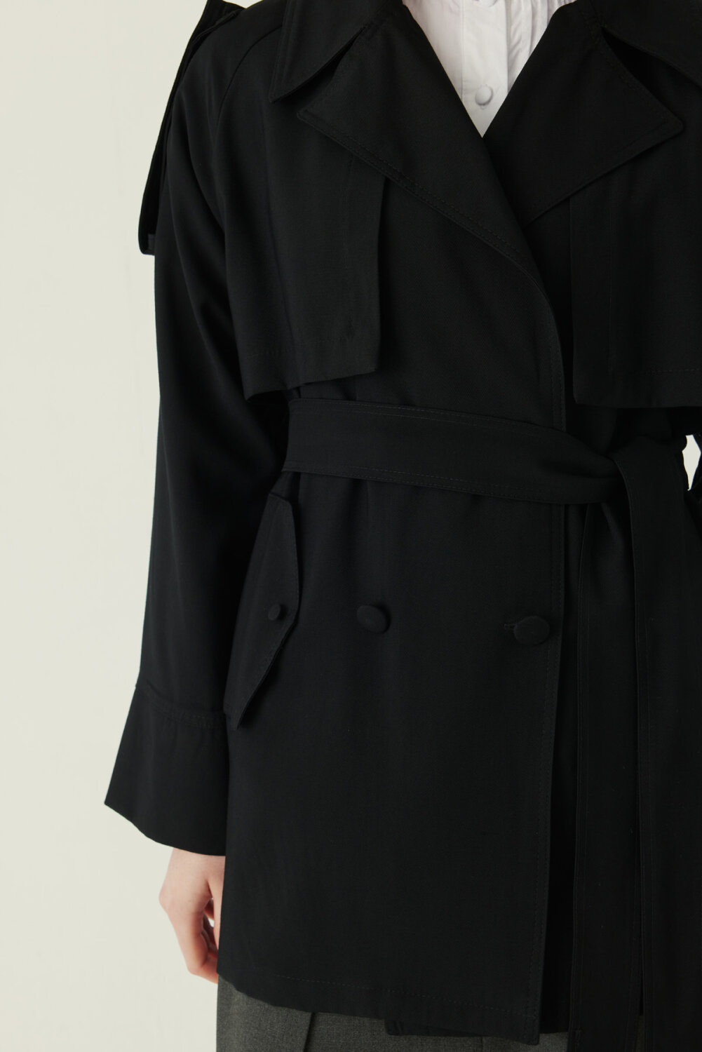 Raglan Sleeve Trench Coat – Black - 6