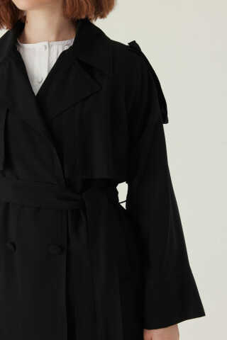 Raglan Sleeve Trench Coat – Black - 2